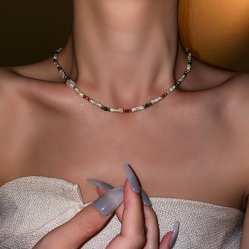 Baroque Freshwater Pearl Necklace Simple Elegant Colorful Beaded Collarbone Chain Niche Light Luxury High-End Sense Necklace for Women