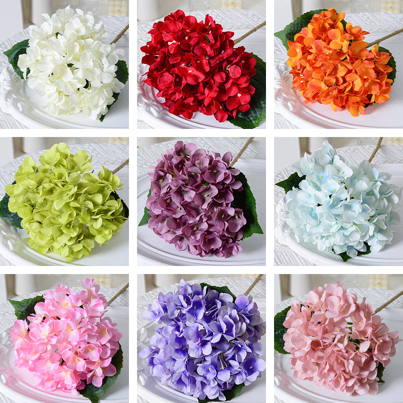 Artificial Hydrangea with Leaves for Wedding Decoration, Artificial Silk Flowers, Archway Flowers, Home Decor Fake Flowers, Single Artificial Flowers