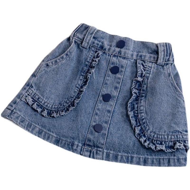 Children's clothing for girls stylish denim skirt for toddlers2025Spring and Summer New Korean Style Versatile Short Skirt for Children Trendy