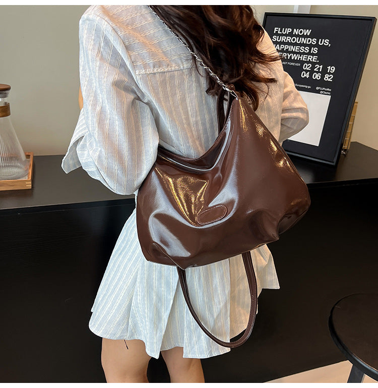 Summer Fashion Simple Casual Soft Surface Fresh Glossy Solid Color Large Capacity Commuter Shoulder Crossbody Bag2025New