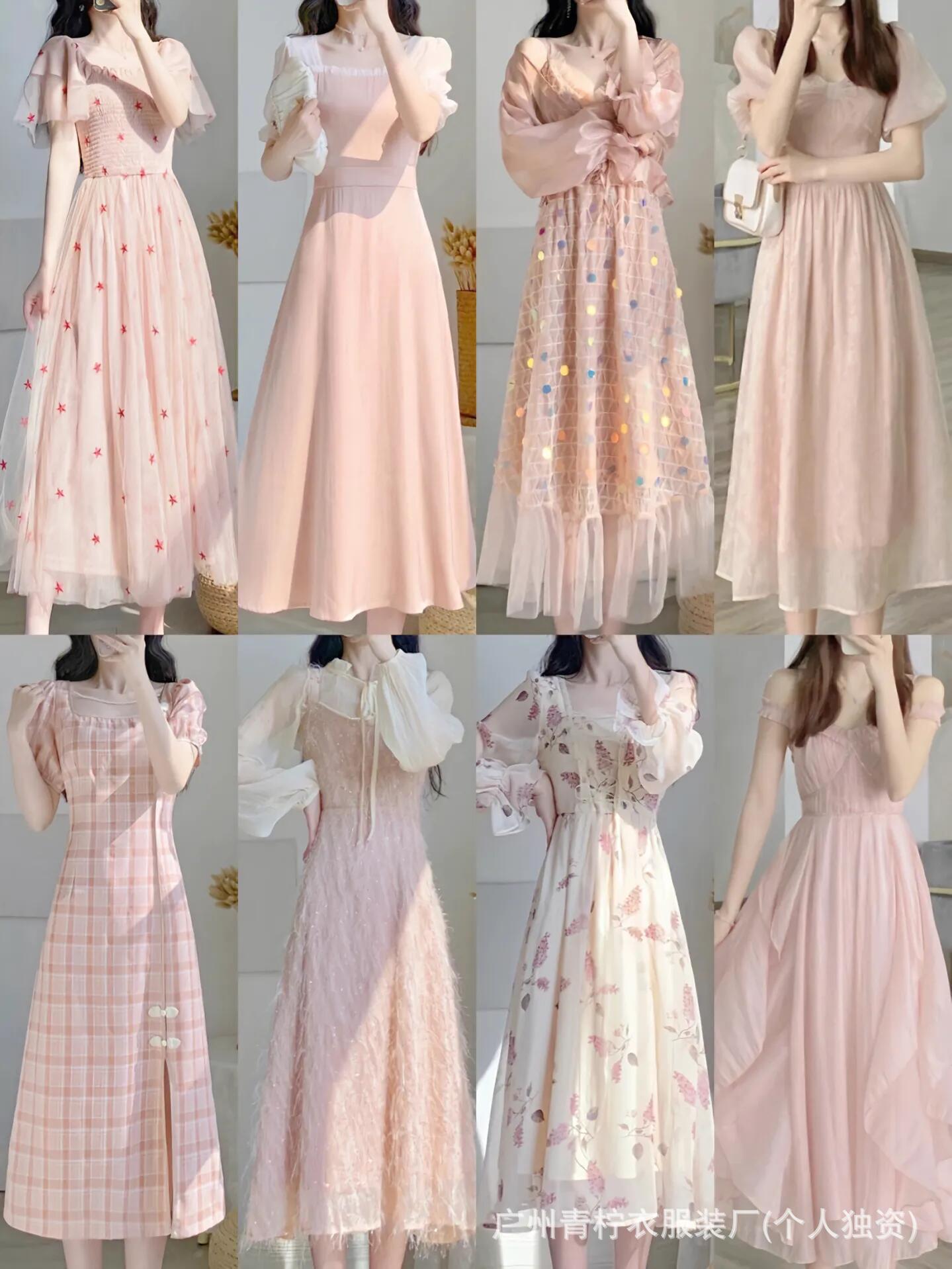 Hangzhou Four Seasons Green Women's Dress2025Summer New French Style Fairy Square Neck Waist-Cinching Sweet First Love Long Dress