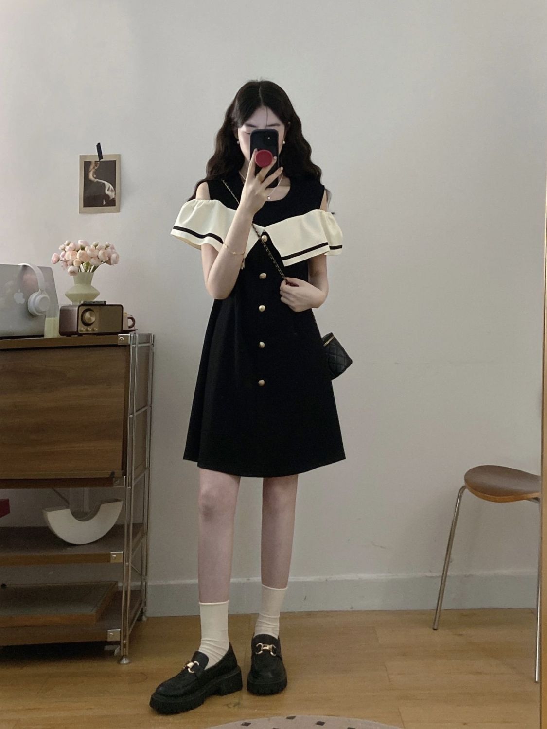 Plus Size Fat mm Korean Style Elegant Ruffled Off-Shoulder Short Sleeve Dress Women's Summer Fashionable Youthful Mid-Length Dress