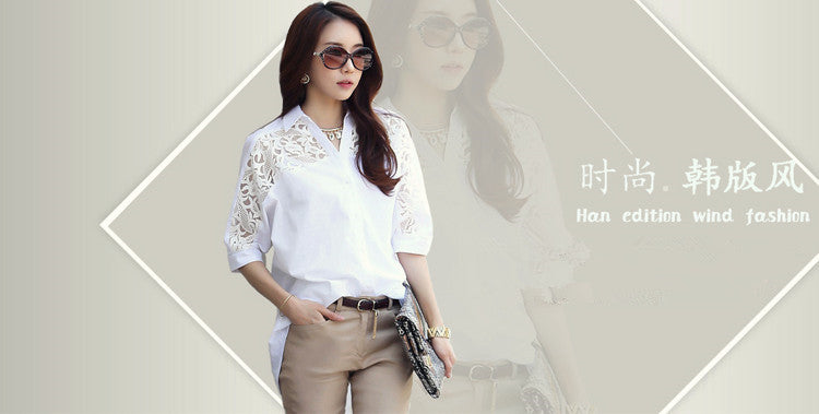 Foreign Trade Southeast Asia Plus Size Fat MM Chiffon Blouse Lace Blouse Loose Five-Quarter Sleeve Short Sleeve Shirt Southeast Asian Style