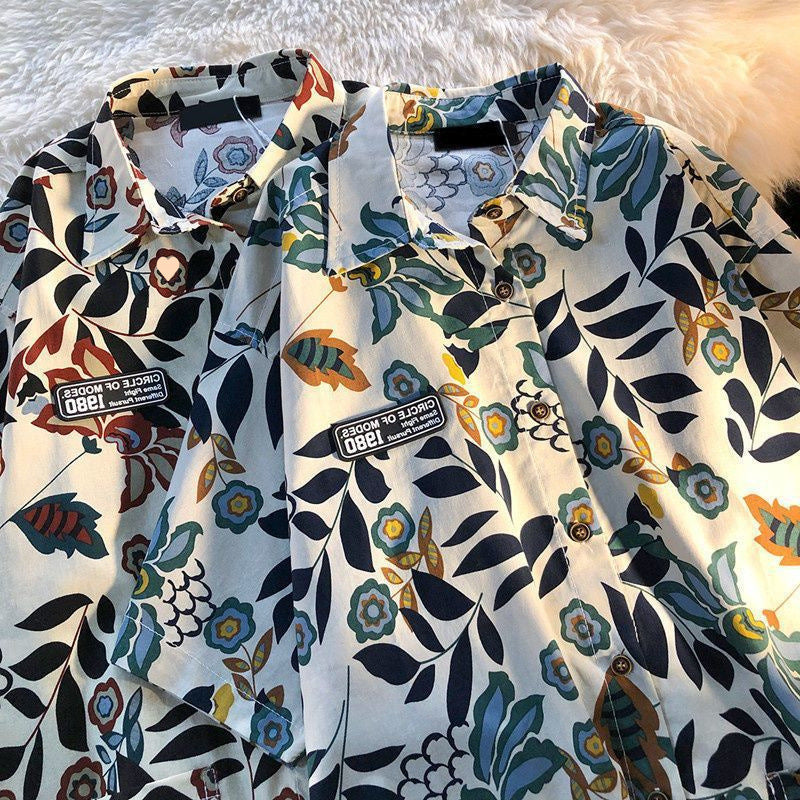 American Style Full Print Design Niche Shirt for Men and Women Summer Hong Kong Style Simple Loose College Style Couple Short Sleeve Trendy