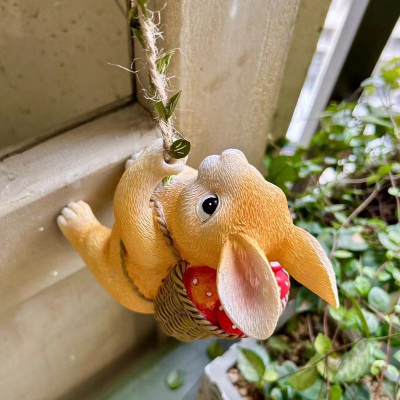 Cute Animal Climbing Bunny Wall Hanging Homestay Outdoor Garden Ornament Courtyard Tree Climbing Landscape Pipe Decoration