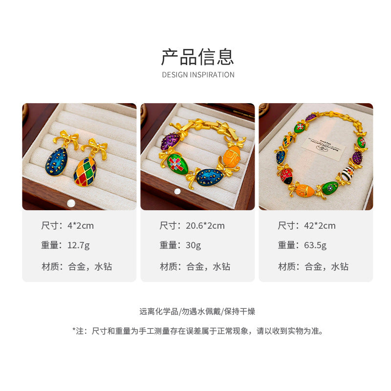 Medieval vintage Water Drop Flower Bow Necklace Palace Style Diamond Inlaid Oil Drop Collarbone Chain High-end Jewelry