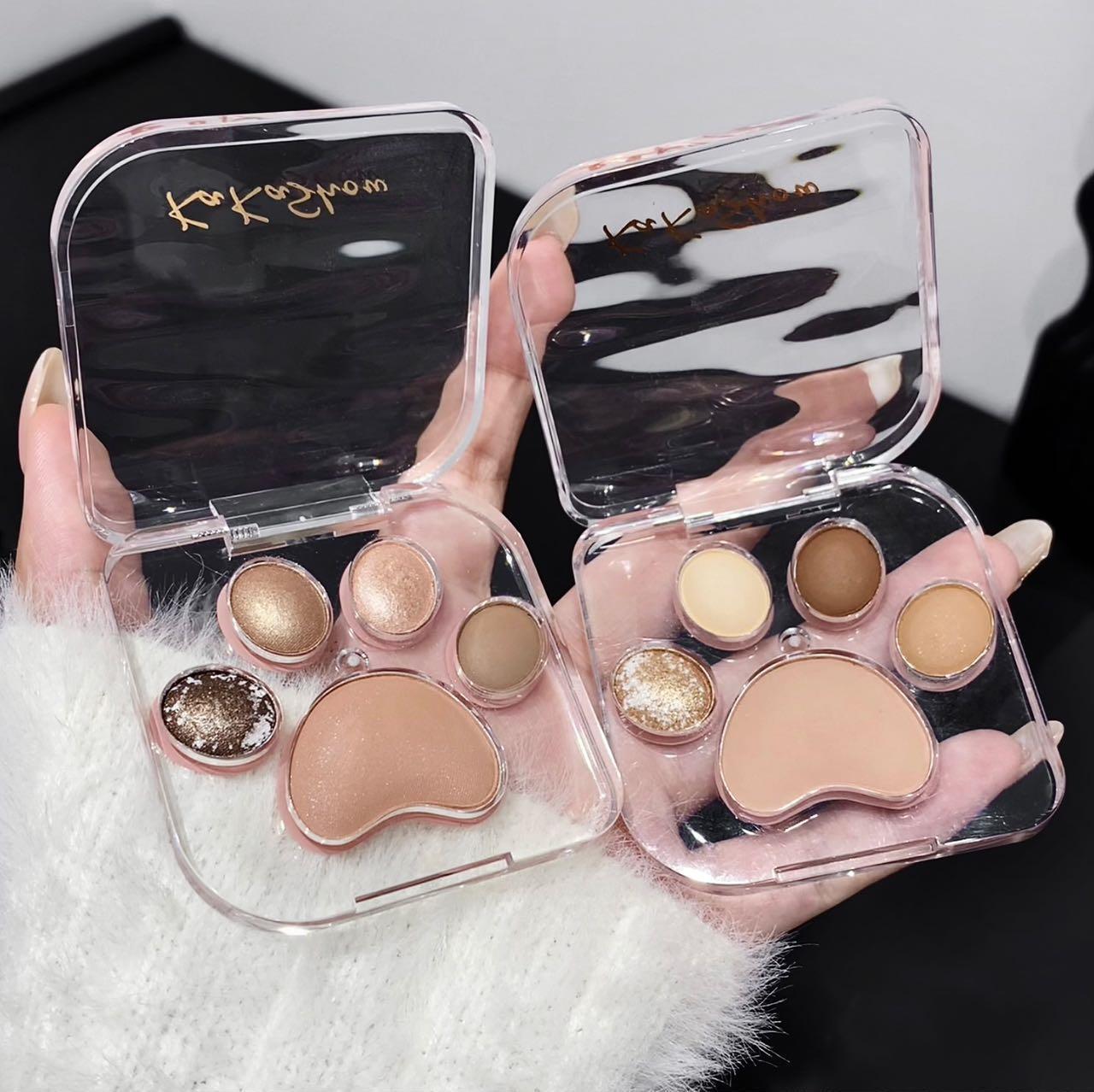 kakashow Cat Paw Eyeshadow Palette Pearlescent Matte Fine Glitter Korean Style Colorful Aegyo-sal Blush Rouge All-in-One Palette C376