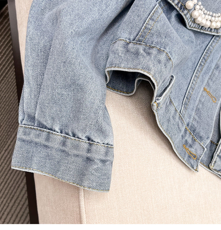 European Style Design Denim Jacket for Women, Loose Fit for Spring and Autumn2024New Heavy Beaded Jacket