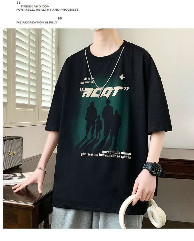2025Summer New Men's Youth Casual Stylish Trendy Loose Short Sleeve T Shirt Gradient Color for Middle and High School Students