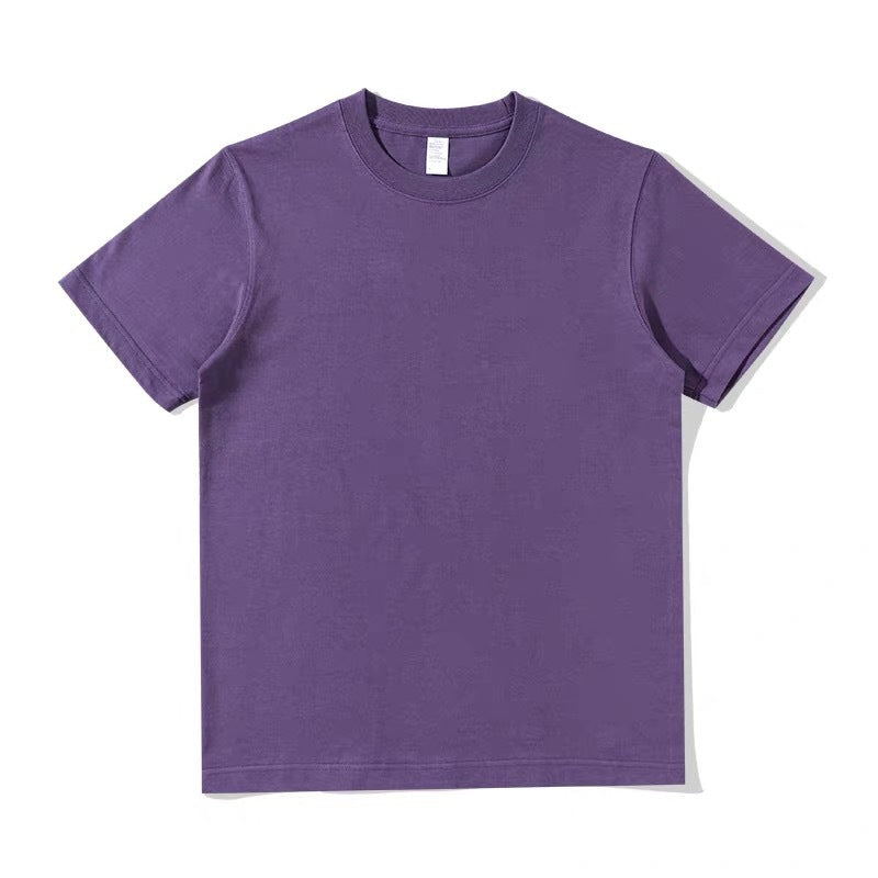 Dark Purple400g Heavyweight Pure Cotton Short Sleeve Unisex t Solid Color Thick Non-See-Through Versatile Loose Half-Sleeve Base Shirt