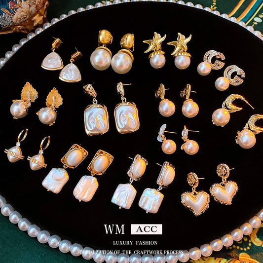 Pearl Earrings with a Sense of Sophistication Real Gold Electroplated Silver Needle French Retro Palace Style Earrings Versatile Ear Jewelry Wholesale