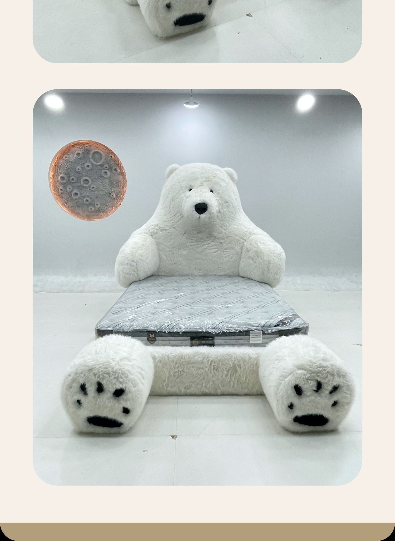 Internet Celebrity Creative Large Two-Dimensional Animal Polar Bear Monster Bed Genuine Leather Fabric Plush Light Luxury Minimalist Cream Bed