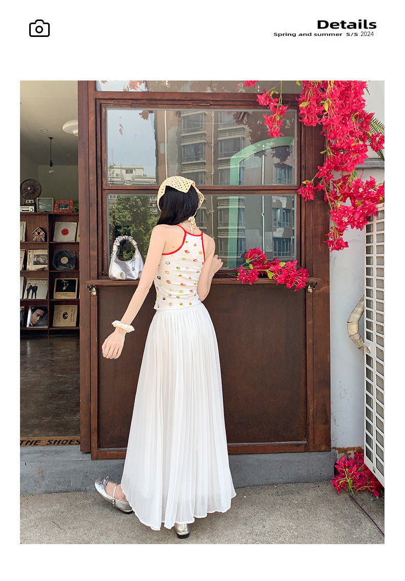Thirteen Lines·Yunheyu Gentle Light Purple Pleated Long Skirt for Women Versatile Casual Vacation Style Draped Half Skirt