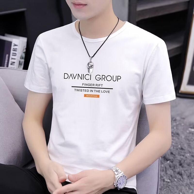 T Solid Color Short Sleeve T-Shirt2025New Short Sleeve Men's Summer Round Neck Trendy Printed Top Half Sleeve Personalized Print