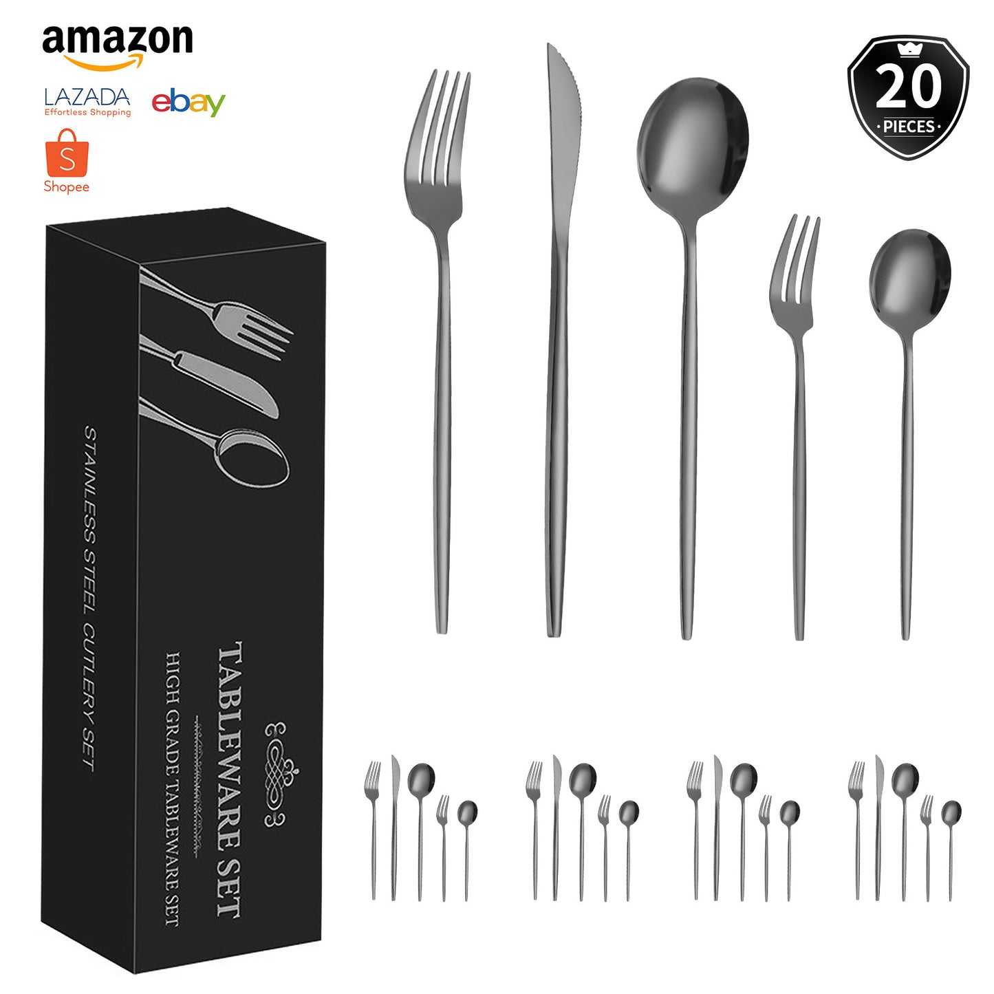 cutlery set Cross-border Amazon Portugal Stainless Steel Cutlery Set4Main item20Set of Knife, Fork, and Spoon