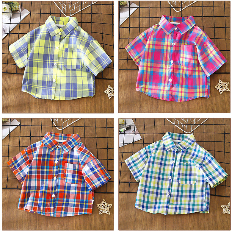 Children's Shirt for Boys2025New Stylish Baby Cotton Plaid Shirt for Spring and Autumn, Fashionable Turn-Down Collar Cardigan for Toddlers
