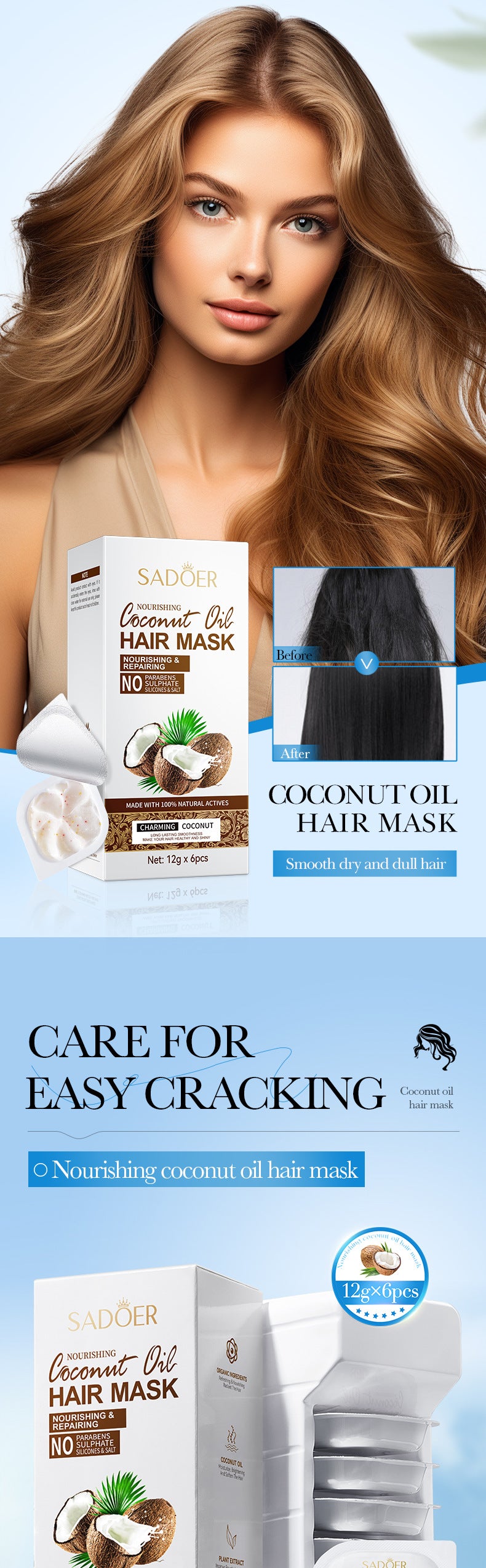 Full English Coconut Oil Body Care Set SADOER Smooth, Soft, Moisturizing, Clean Cross-Border Wholesale