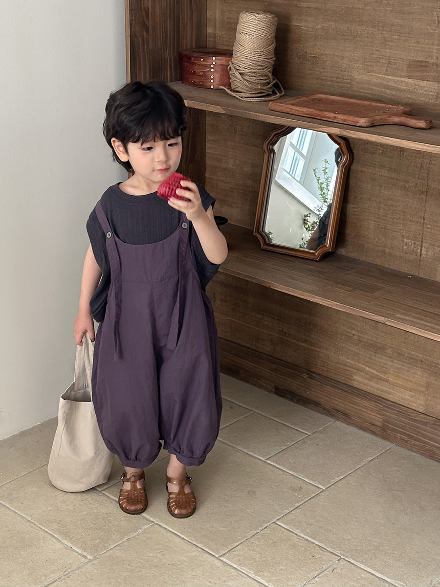 Jiaye Children's Products2025Children's Summer Thin Solid Color Cotton Overalls Boys and Girls Loose Stylish Lantern Pants