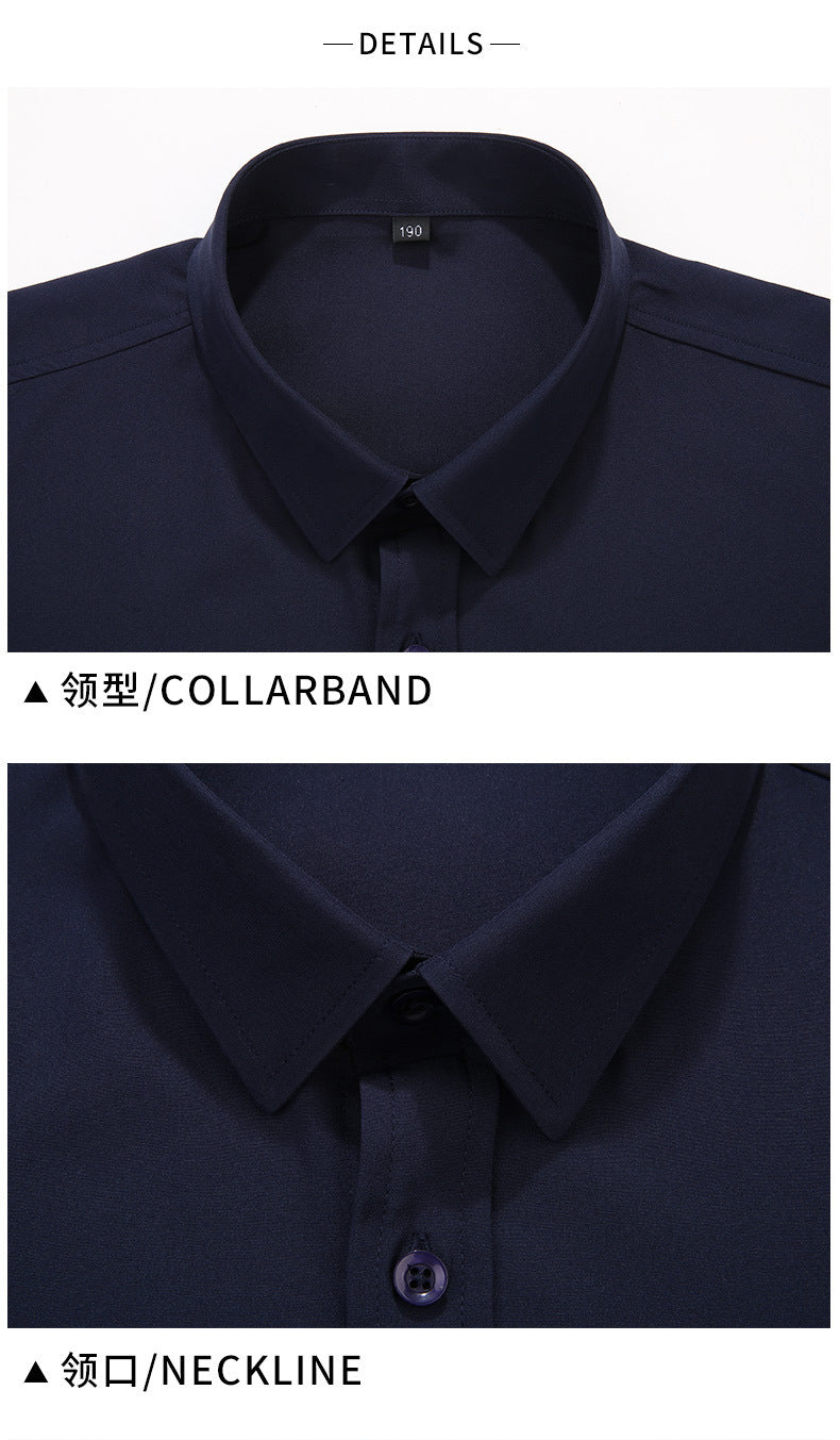 Plus Size Men's Clothing Fat Guy Summer Thin Short Sleeve Shirt Fat Brother Business Casual Loose Slightly Elastic Solid Color Professional Shirt