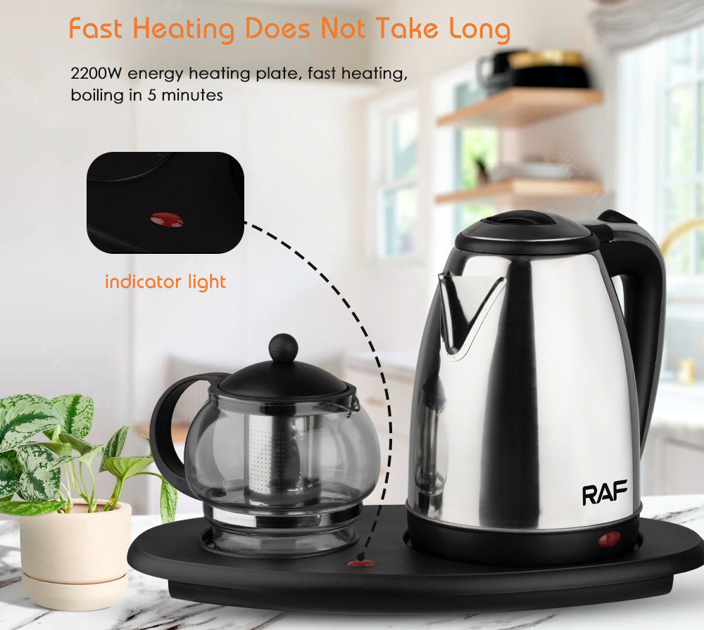 European Standard Cross-Border Tea Set Electric Kettle Stainless Steel Insulated Electric Kettle Tea Set Tray