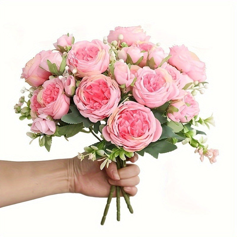 Artificial Bouquet Persian Rose5Head Bouquet Persian Rose Artificial Flower Wedding Arrangement Bride Handheld Flower Furniture Display