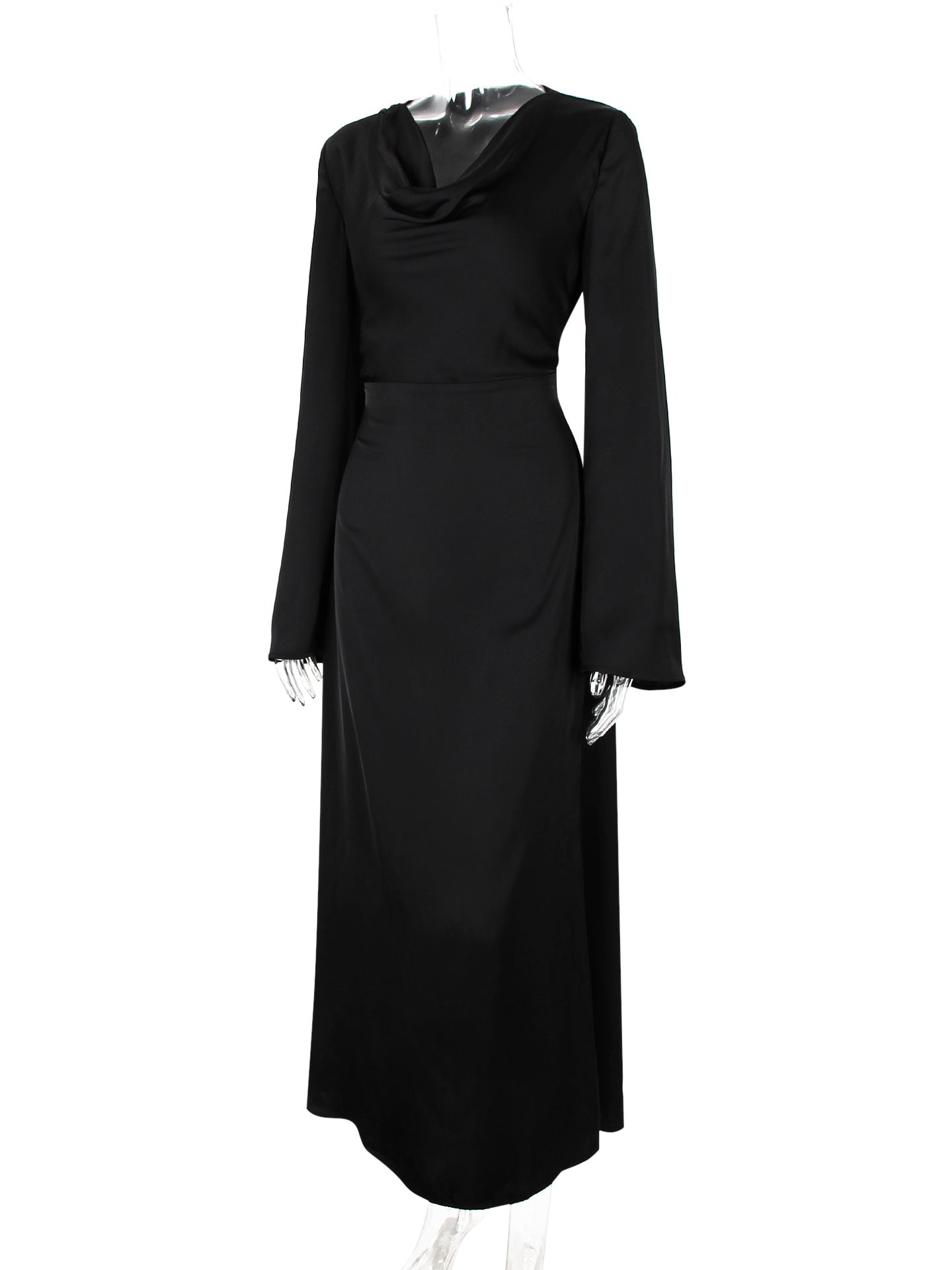 Pear-shaped Body Wear Women's Long-sleeved Loose Belted Waist Black Long Dress High-end Sense of Temperament Style Dress for Women