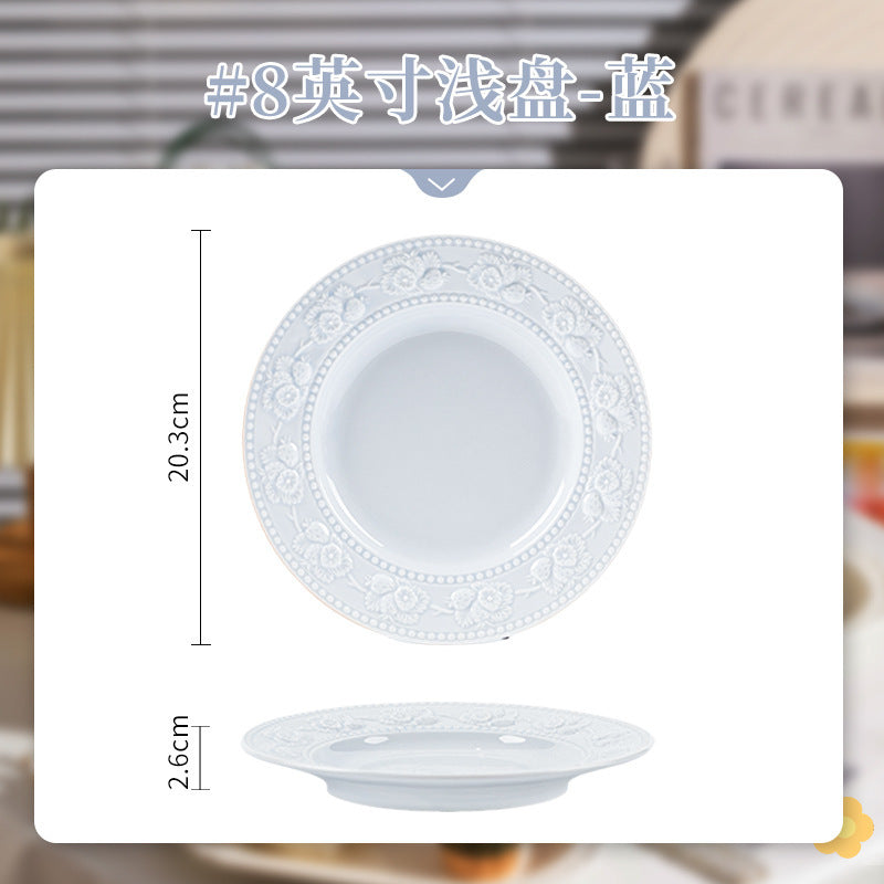 French Style Tableware Bowl and Plate Set for Home Use, High Aesthetic Value for Girls, Cute Ceramic Bowl Set, New Embossed Tableware