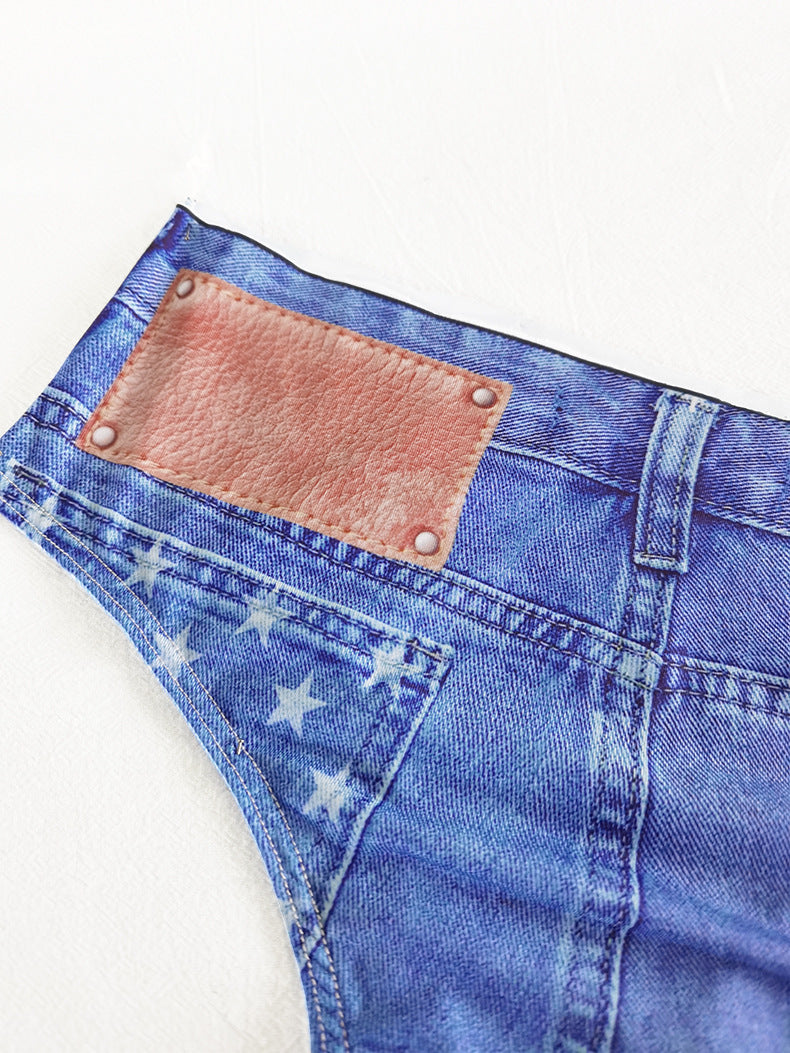 Anti-Exposure Women's Sexy Underwear Milk Silk Printed Cotton Crotch Women's Shorts Quick-Dry Summer Thin Denim Briefs