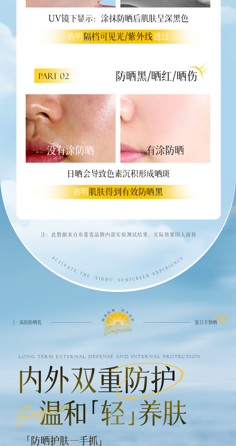 Bureni Hydrating Clear Whitening Sunscreen Cream Bare Face Refreshing Non-Greasy Waterproof Sweatproof Delicate Skincare6616