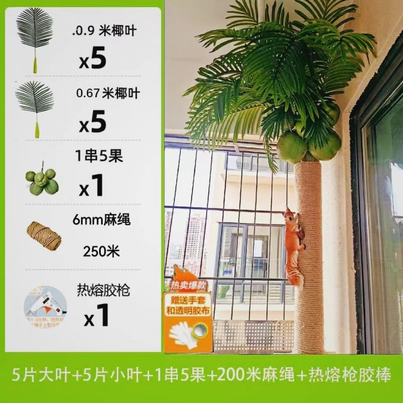 Artificial Coconut Tree Real Green Plant Coconut Fruit Leaves Pipe Decoration Sewer Cover Indoor Beautification Balcony Artificial Landscape