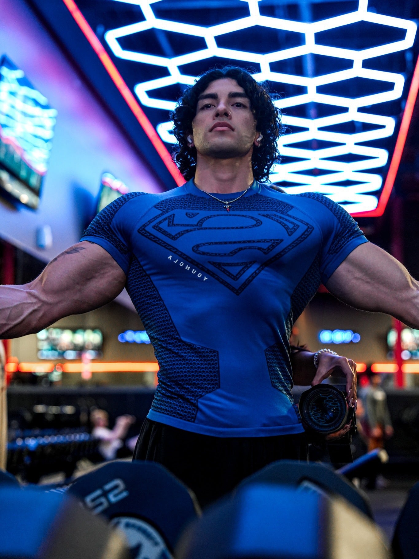 YOUNGLA New American-style Muscle Fitness Men's Sports Short Sleeve Casual Running Quick-dry Breathable Tight-fitting Shirt t T-shirt