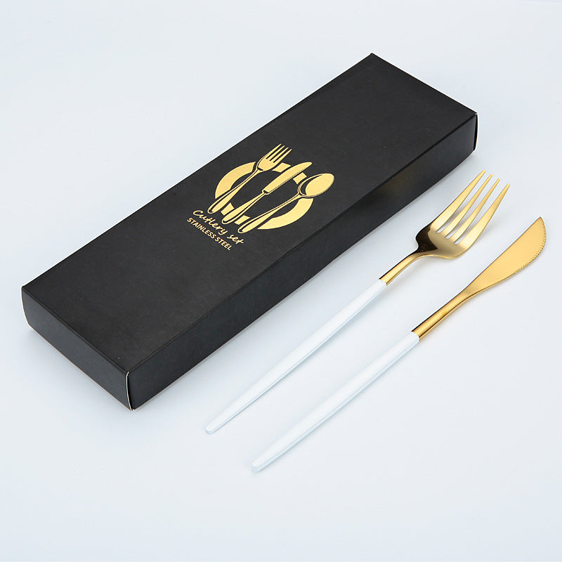 Portuguese Cutlery Stainless Steel Knife and Fork Two-Piece Set Western Steak Knife Fork Spoon Cutlery Gift Box Set Customizable LO