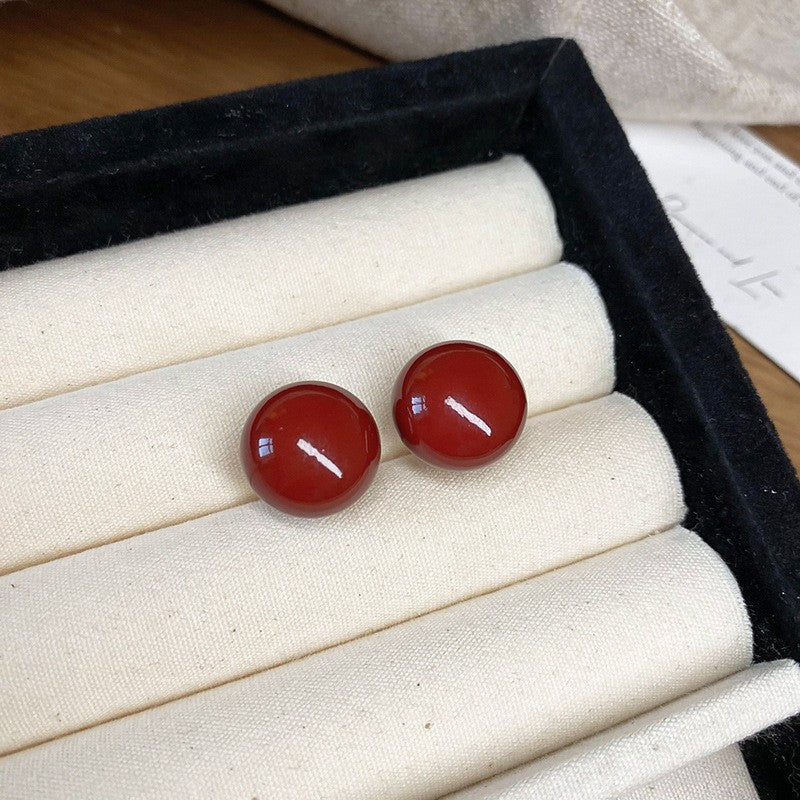 Silver Needle Ancora Red Oil Drop Geometric Earrings Niche Versatile Retro Elegant Studs High-end Fashion Earrings for Women