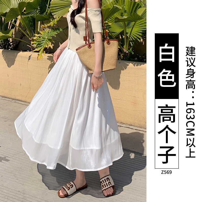 High-end Flowing Sheer Skirt for Women in Summer2025New Style Glassy Sheer Large Hem Mid-Length Draped a Women's pleated skirt