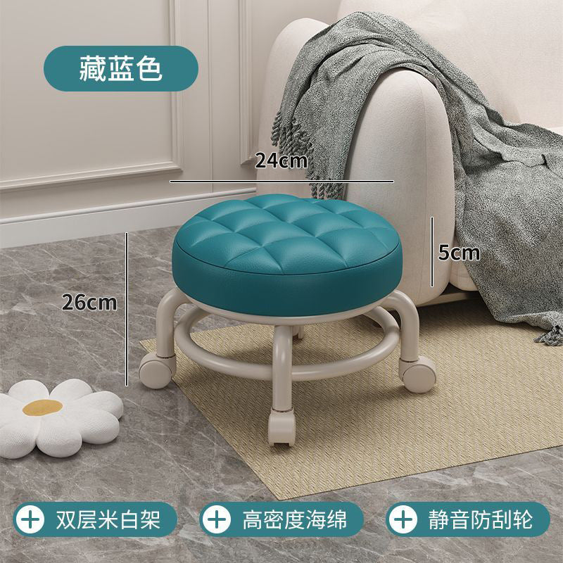 Universal Wheel Small Stool with Wheels, Low Stool for Home, Shoe Changing Stool, Living Room Children's Round Stool with Wheels, Silent Wheels