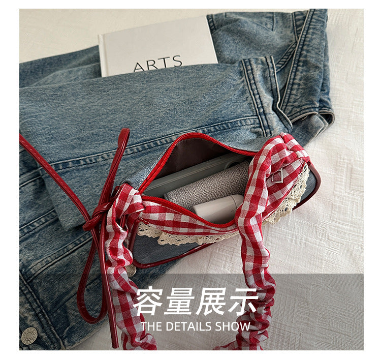 Super Popular Crossbody Bag for Women2025New Plaid Fabric Bag Wrinkled Color-Block Shoulder Bag Popular Commuter Small Square Bag