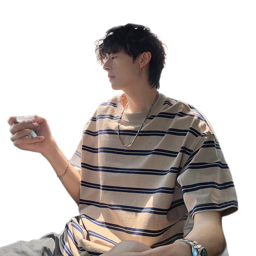 Stripes t Men's T-shirt2025New Style Ocean Soul T-Shirt Trendy Heavy Cotton Short Sleeve Summer American Style Brand Half Sleeve Tee