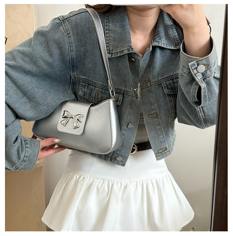 Korean Style Versatile Bag for Women2025Spring New Trendy Fashionable Single Shoulder Bag with Bowknot ins Underarm bag