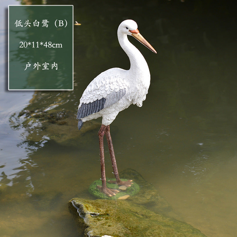 Outdoor Garden Imitation White Egret Fiberglass Ornament Home Courtyard Pool Rockery Resin Sculpture Floor Decoration