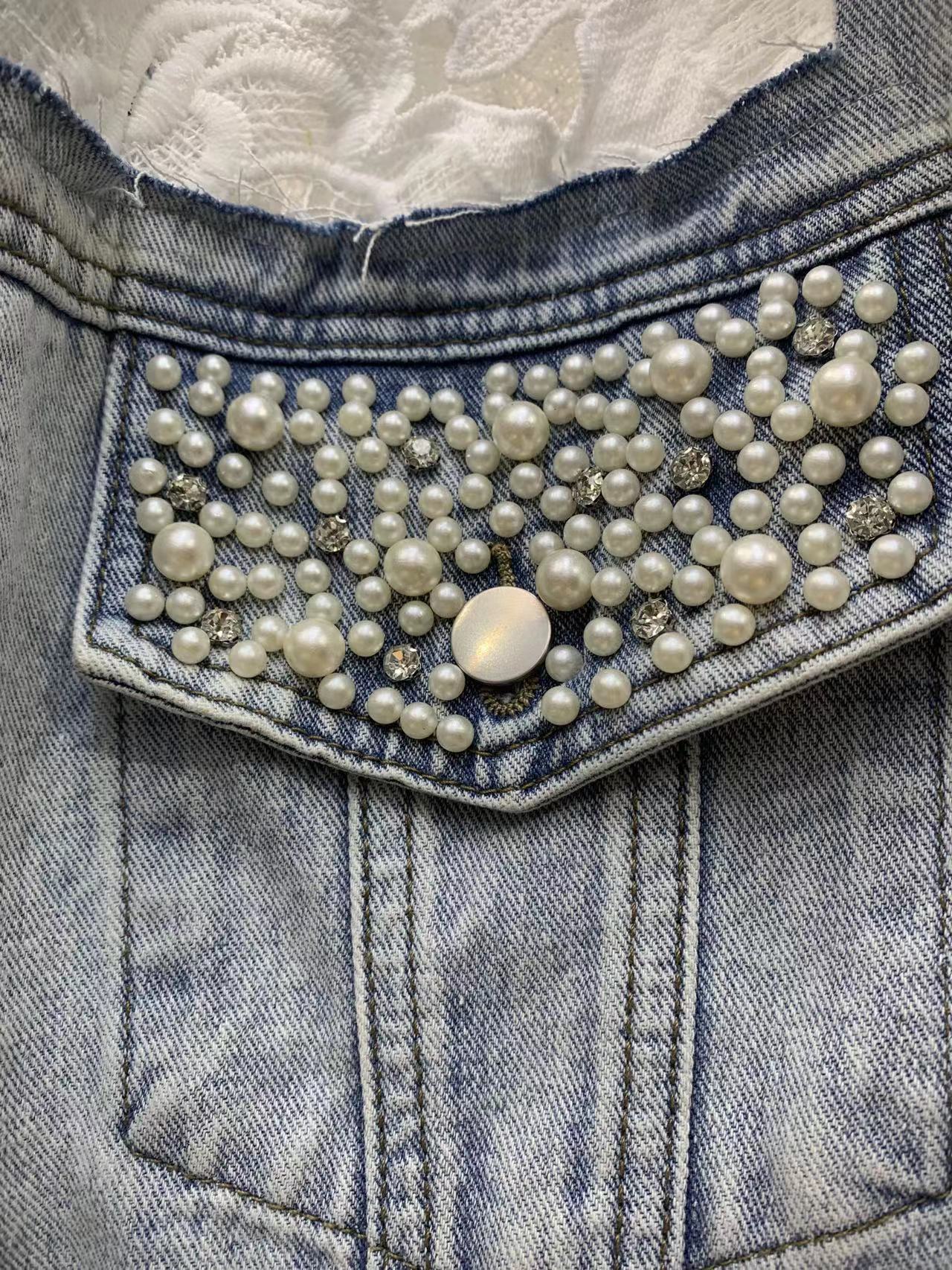 2024Spring and Autumn New Loose Versatile Sunscreen Mesh See-through Lace Embroidered Short Denim Jacket for Women Trendy Top
