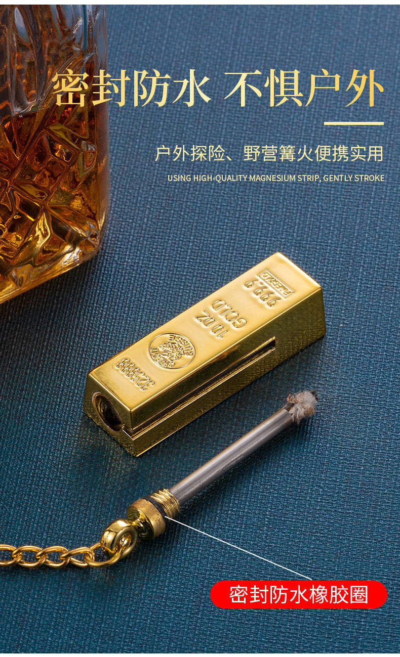 10,000 Matches Lighter Kerosene Outdoor Portable Keychain Gold Bar Shape Cigarette Lighter Men's Gift