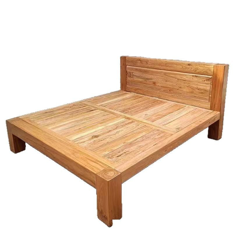 Old Elm Solid Wood Bed Modern Simple Bed Homestay Internet Celebrity Rental Dormitory Falcon Rivet Tatami Hard Board Bed
