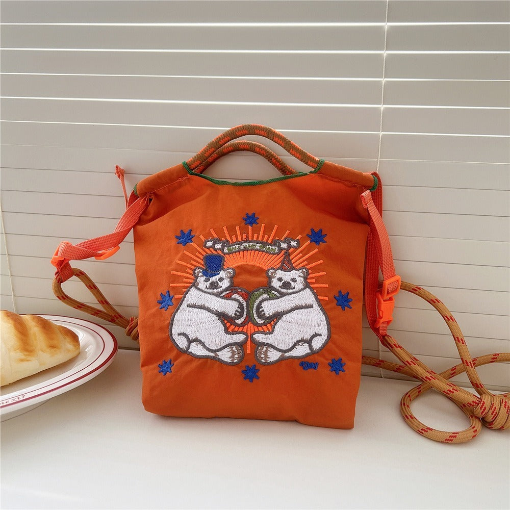 Japanese Style BallChain Same Style Eco-Friendly Embroidered Shopping Bag Nylon Fabric Floral Handheld Niche Fashion Shopping Bag