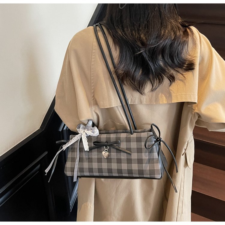 Dopamine Plaid Handbag Small Tote Bag for Women Summer2025New Ballet Style Bow Baguette Bag Underarm Bag Trendy