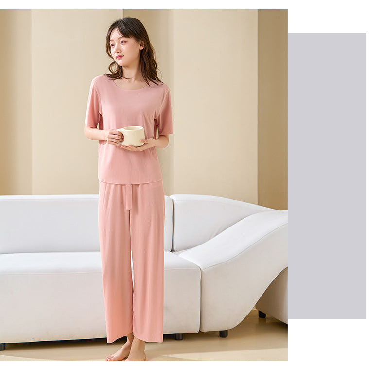 Couple Pajamas Women's Round Neck Short Sleeve Pajama Set Summer Shorts Men's Thin Seamless Ice Silk Homewear Wholesale