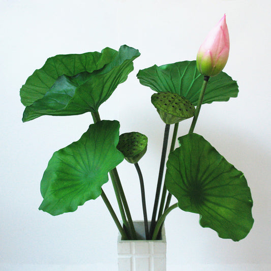 PU Lotus Leaf with Stem Artificial Lotus Leaf Lotus Bud Lotus Pod Chinese Countryside Style Buddhist Hall Decorative Flower Directly from Manufacturer