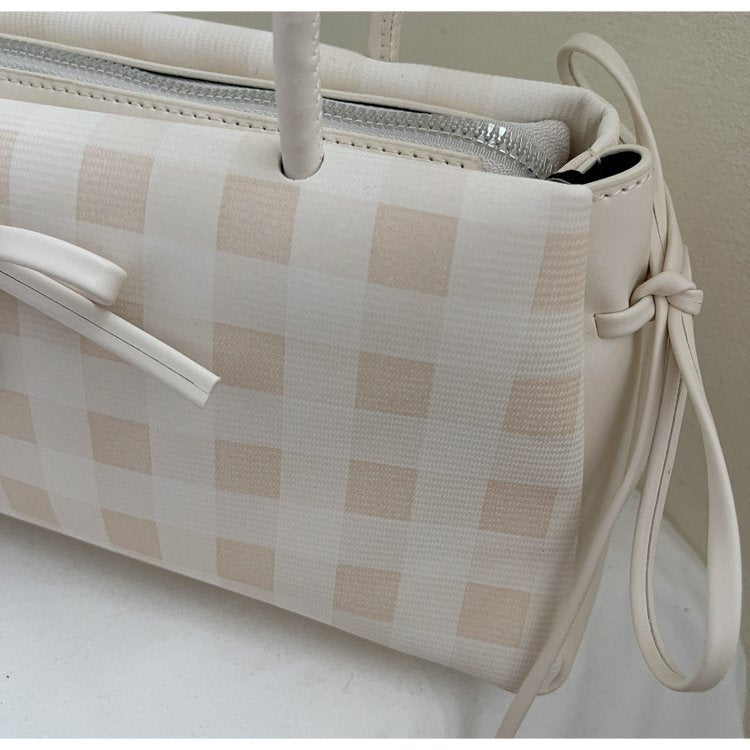 Dopamine Plaid Handbag Small Tote Bag for Women Summer2025New Ballet Style Bow Baguette Bag Underarm Bag Trendy