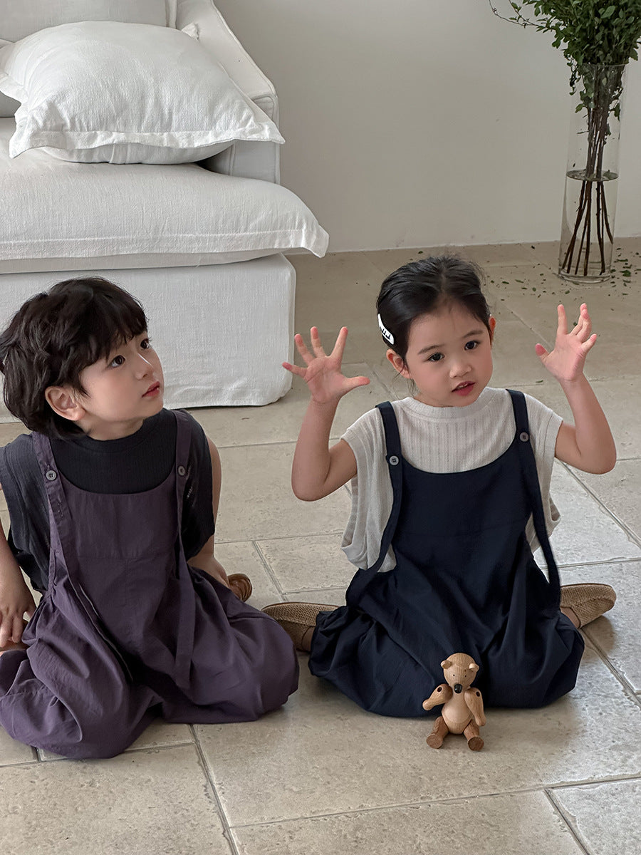 Jiaye Children's Products2025Children's Summer Thin Solid Color Cotton Overalls Boys and Girls Loose Stylish Lantern Pants
