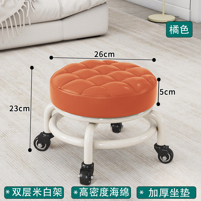 Universal Wheel Small Stool with Wheels, Low Stool for Home, Shoe Changing Stool, Living Room Children's Round Stool with Wheels, Silent Wheels