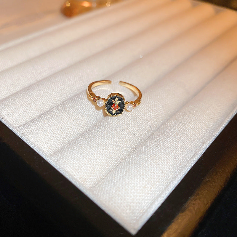 Real Gold Plated Baroque Pearl Tulip Flower Open Ring Korean Fresh Sweet Forest Style Light Luxury Jewelry